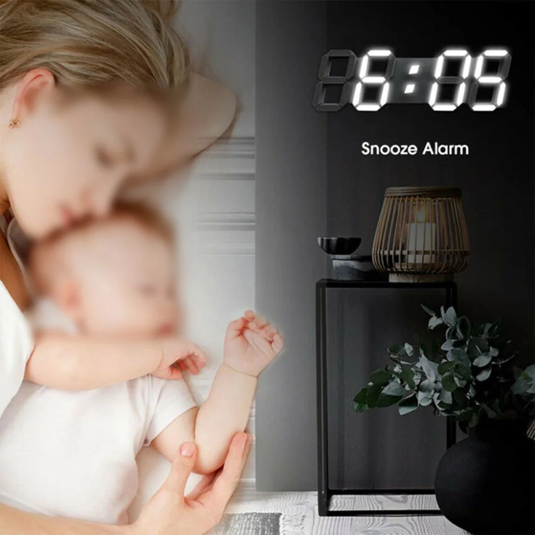 3D Modern Digital LED Wall Clock 24/12 Hour Display Timer Alarm Home USB