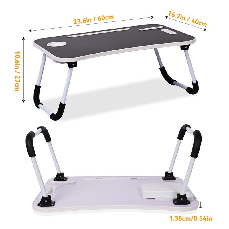 Laptop Bed Desk, Portable Foldable Laptop Table, Lap Desk Tray Table with 4 USB Ports, Storage Drawer and Cup Holder, for Bed/Couch Working, Reading
