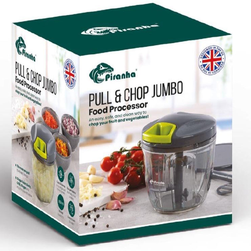 Piranha Pull & Chop Jumbo 900Ml - Manual Food Processor with Storage Lid and Whisk Attachment