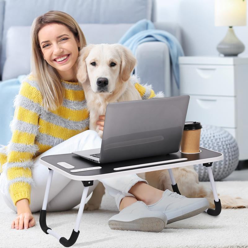 Laptop Bed Desk, Portable Foldable Laptop Table, Lap Desk Tray Table with 4 USB Ports, Storage Drawer and Cup Holder, for Bed/Couch Working, Reading